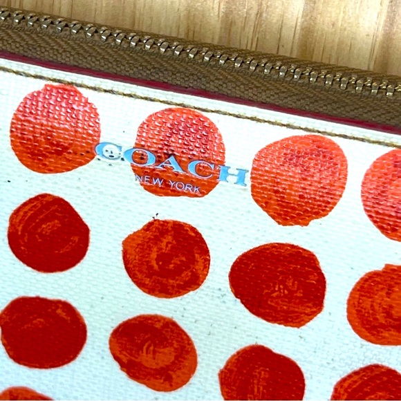 Coach White and Red Polka Dot Zip Wallet - Picture 4 of 11